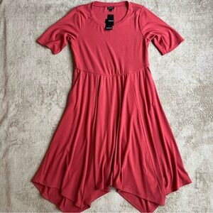 NEW! Torrid | Womens Dress Coral Pink Ribbed Knit Handkerchief Hem Pockets Sz 1